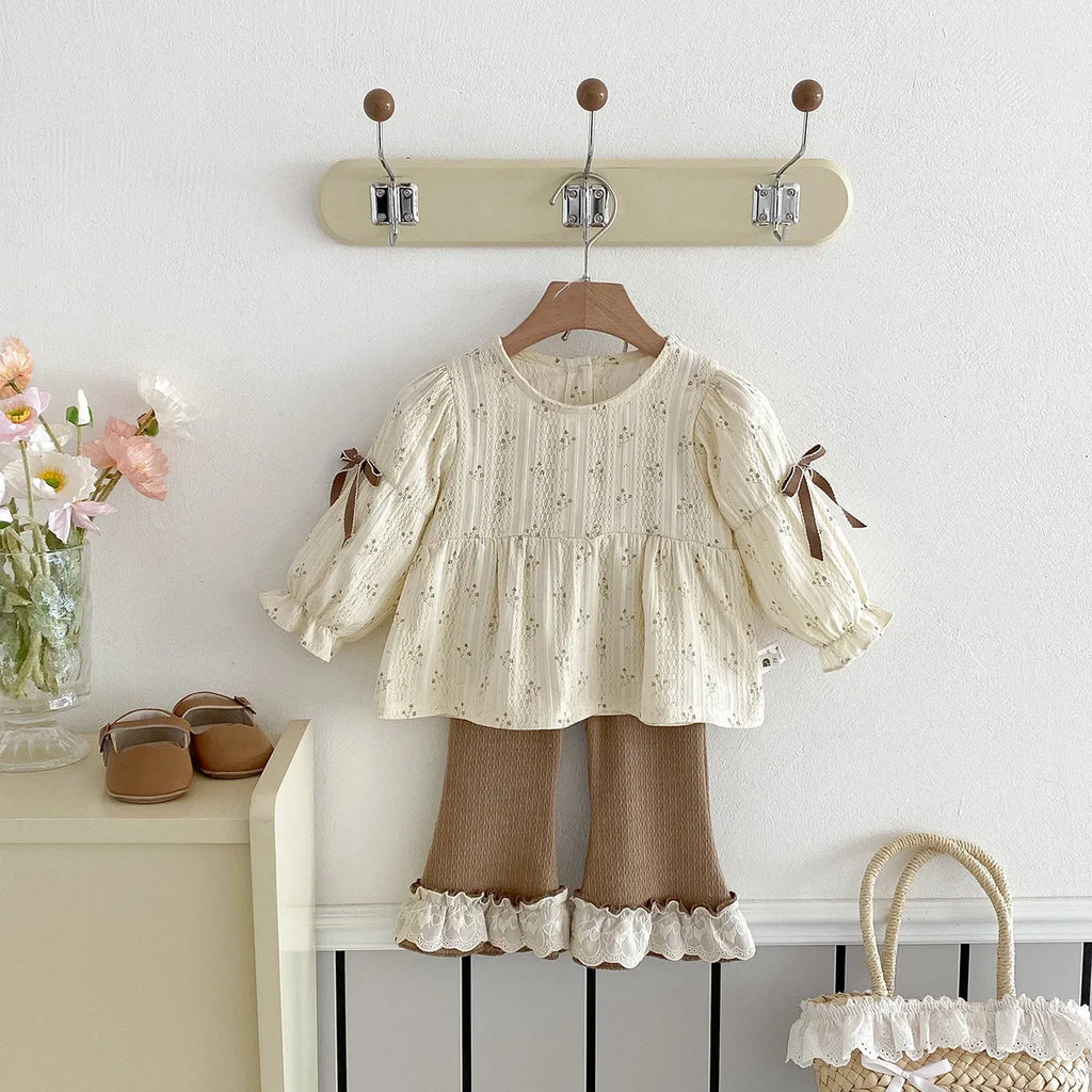 Girl Baby's Sets Spring 2025 New Floral Doll Shirt Wide Leg Pants Two Piece Set New Born Baby Girl Clothes Sets